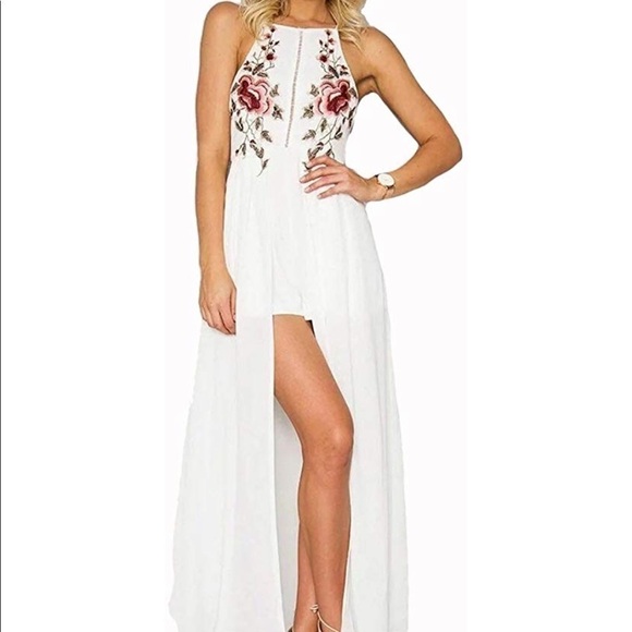 𝅺embroidered Mini with Long Overhang Skirt Dress - Picture 2 of 8